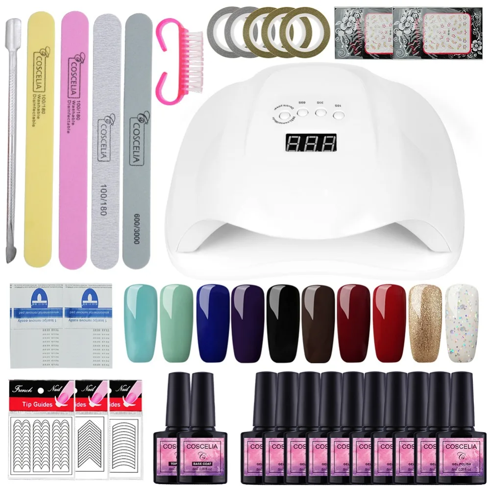 

COSCELIA Set For Manicure 10pc Nail Polish Gel Nail Polish Set Nail Extension Set 54w UV LED Lamp For Minicure Tools Kit