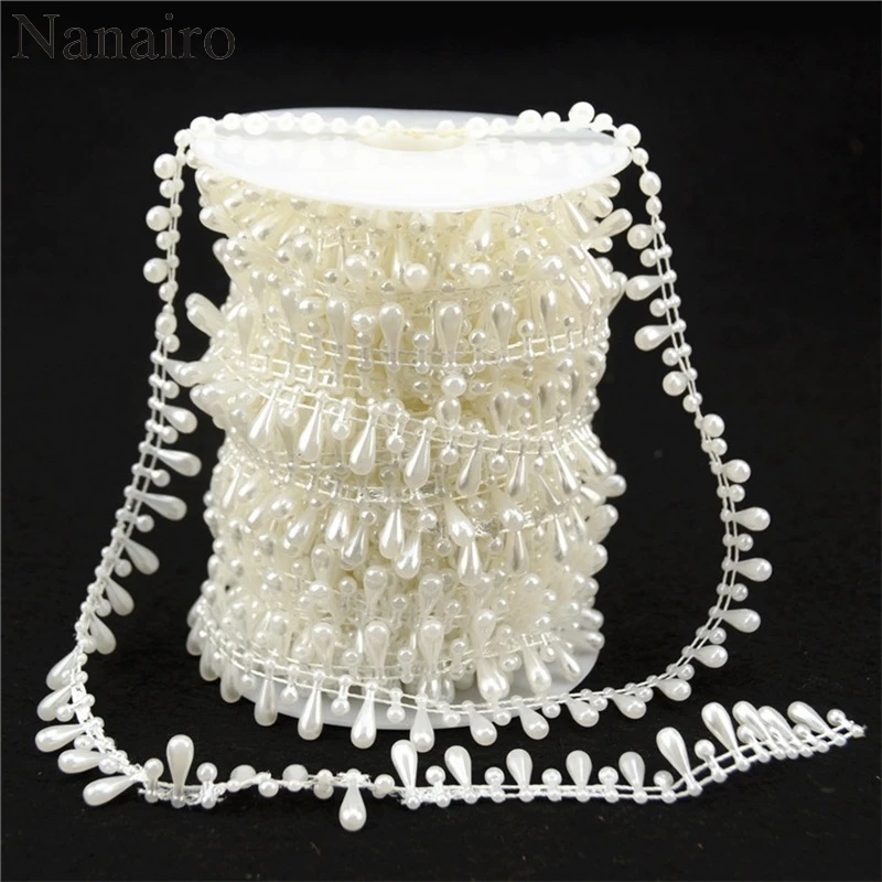 

3 Meters Raindrop Style Fishing Line Artificial Pearls Beads Chain Garland Flowers Wedding Party Decoration Supply Beige/White