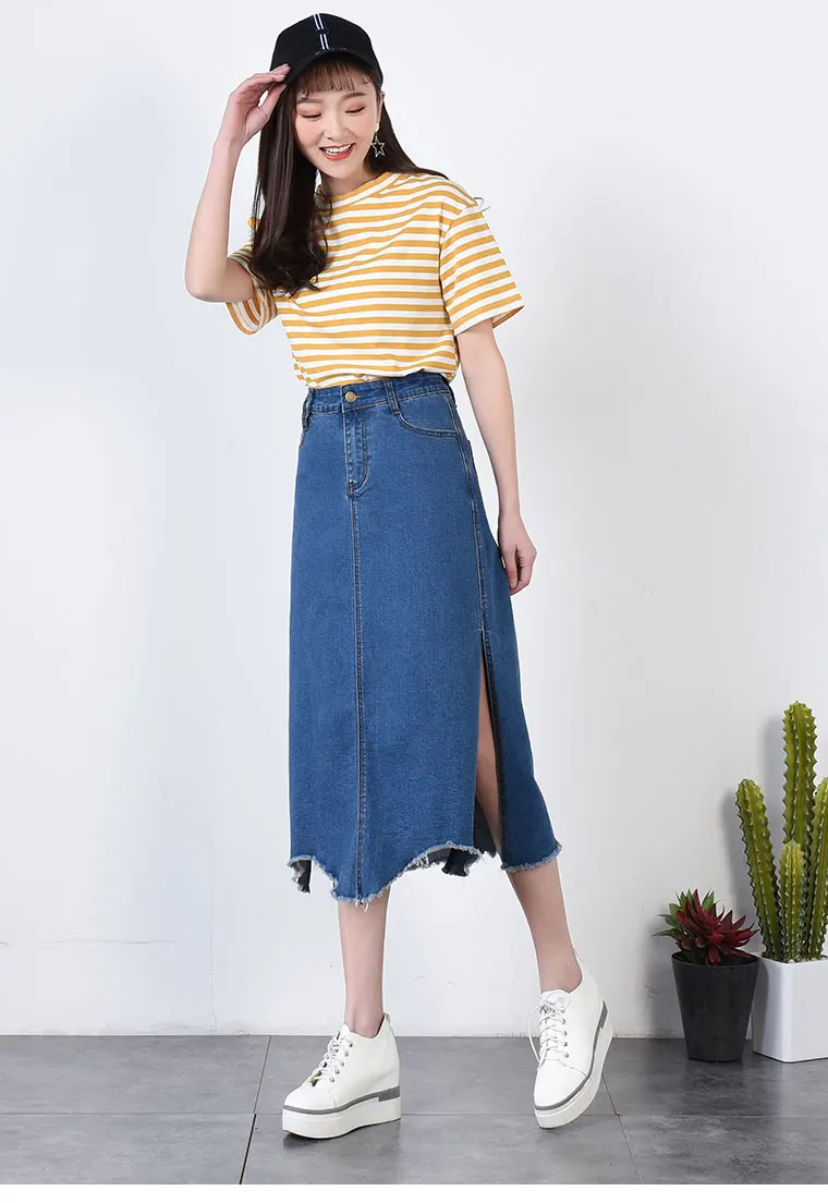 LXMSTH S-6XL джинсовая юбка женские большие размеры стрейч тонкий сплит линия длинные джинсовые юбки весна высокая Талия Джинсовая юбка с кисточками