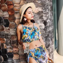 Купальник для девочек, танкини, купальники для женщин, двойка, два предмета, бикини, новинка, три женские, с принтом, корейский аромат, шаль