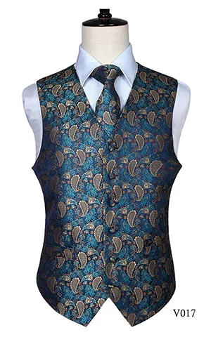 Мужской классический жаккардовый жилет Пейсли, жилет, платок, вечерние, свадебные галстуки, жилет, Карманный платок для костюма, набор - Цвет: V017