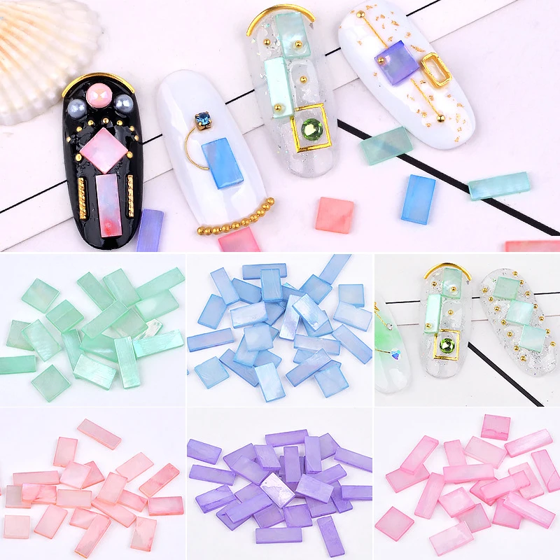 

Japanese Manicure Jewelry Square Rectangle fimo Slices Nail Art Decorations Sequins Colorful Natural Shell Stone Nail Accessorie