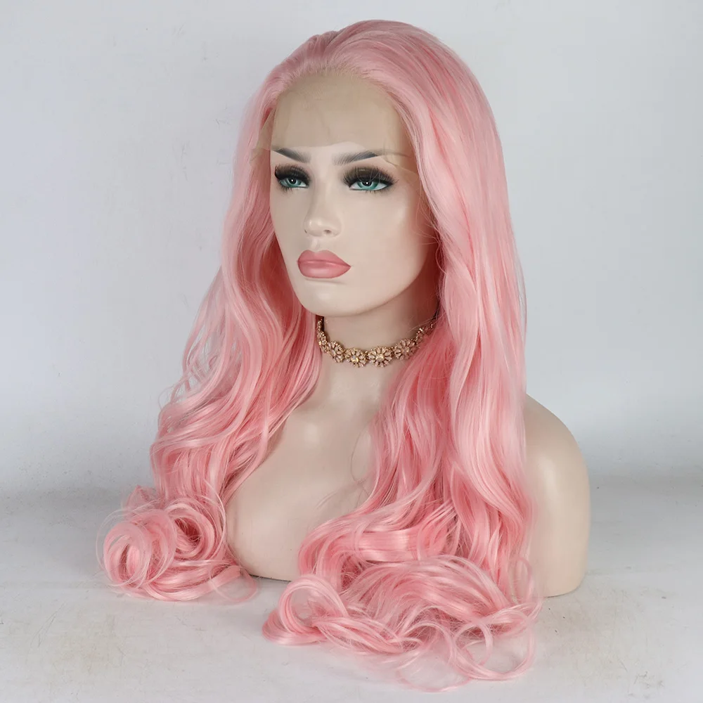 Fantasy beauty длинные волнистые парики Детские розовые синтетические парики на шнурках спереди термостойкие волокна мягкие волосы для женщин светло-розовые парики