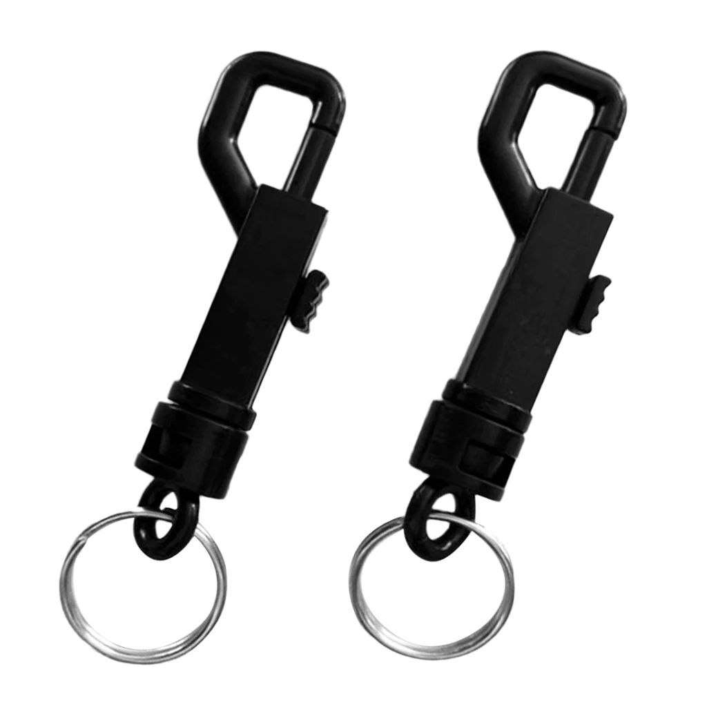 2 Pieces Durable Black Plastic Swivel Snap Hook with Split Ring for Outdoor Backpack Bag Webbing Strap Keyring