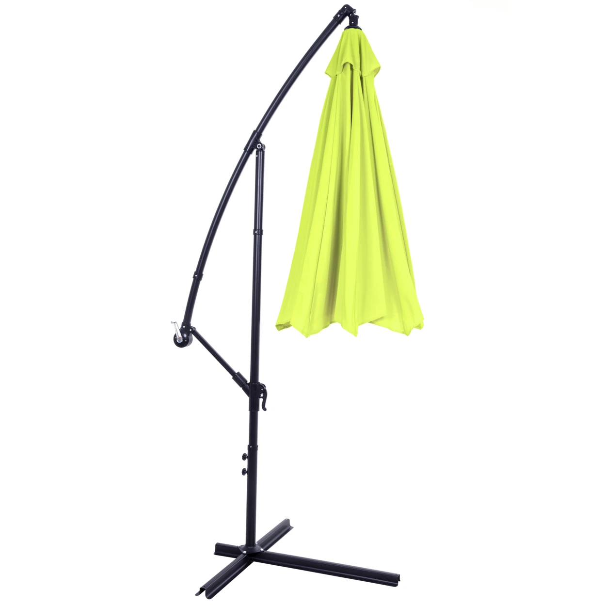 Offset 10 Foot Aluminum Hanging Patio Umbrella Lime Green with Cross Base Bars (2)