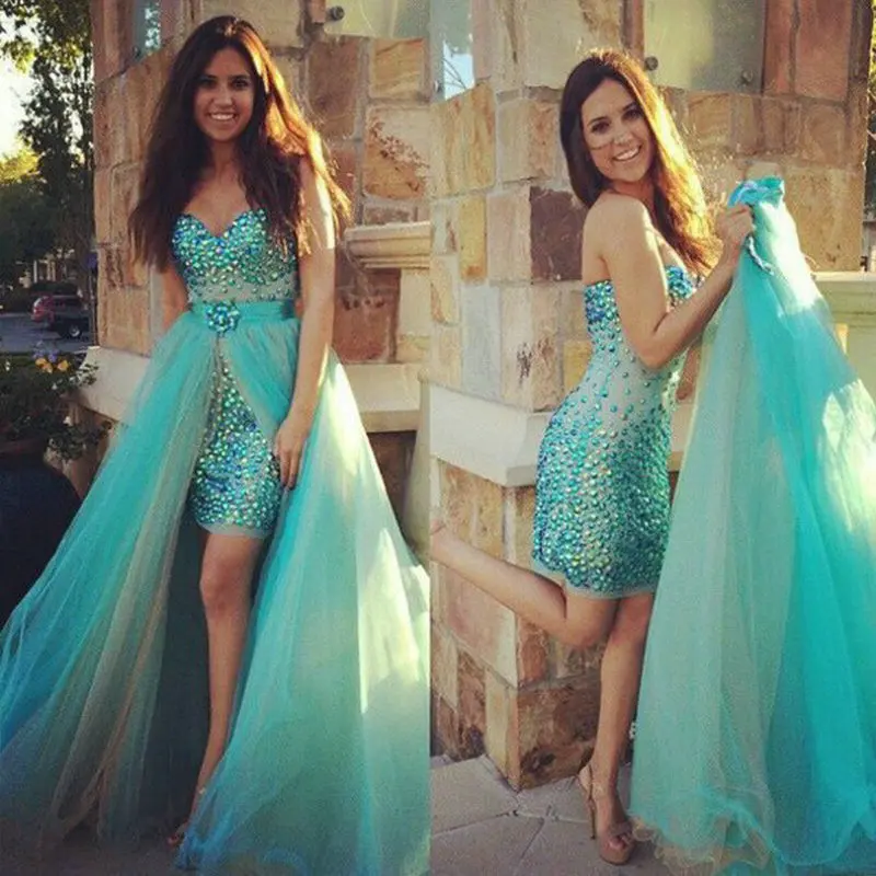 

Prom Dresses Removable Skirt With Rhinestones Two Piece Prom evening Dress sweetheart Formal Dresses 2015 free shipping
