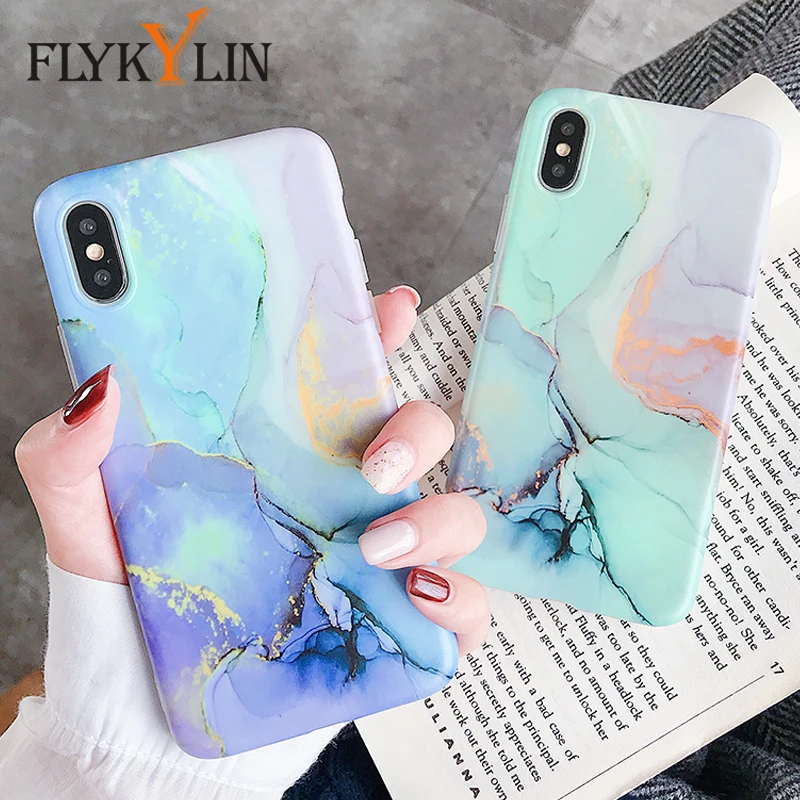 

FLYKYLIN Gradient Marble For iphone X XS Max XR 6S 6 S 7 8 Plus Phone Cases Soft IMD Silicone Matte Back Cover Cool Shell Coque