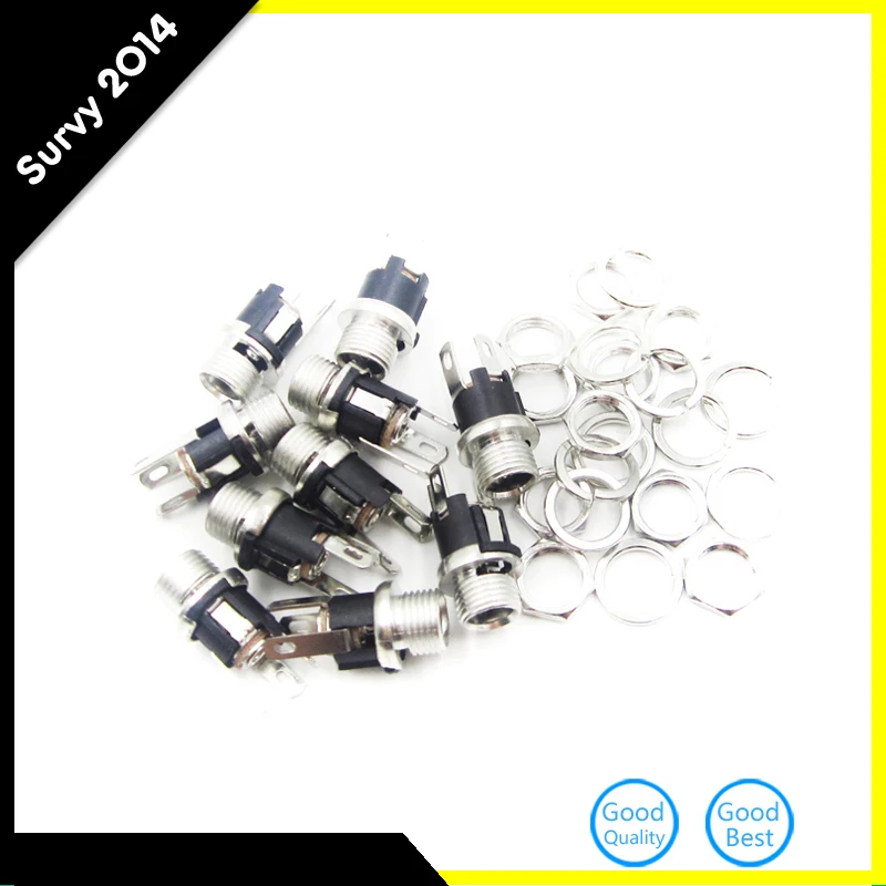 

10PCS DC Power Supply Jack Socket Female Panel Mount Connector 3-Pin 5.5 x 2.1mm
