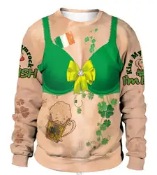 Зеленые шляпы и День Святого Патрика пуловеры мужские и женские 3D четырехлистный клевер милый кот подарок джемпер уродливый свитер
