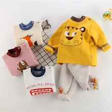 Осенний пижамный комплект для маленьких мальчиков и девочек, хлопковая одежда для сна с длинными рукавами для маленьких детей, зимняя детская теплая Пижама
