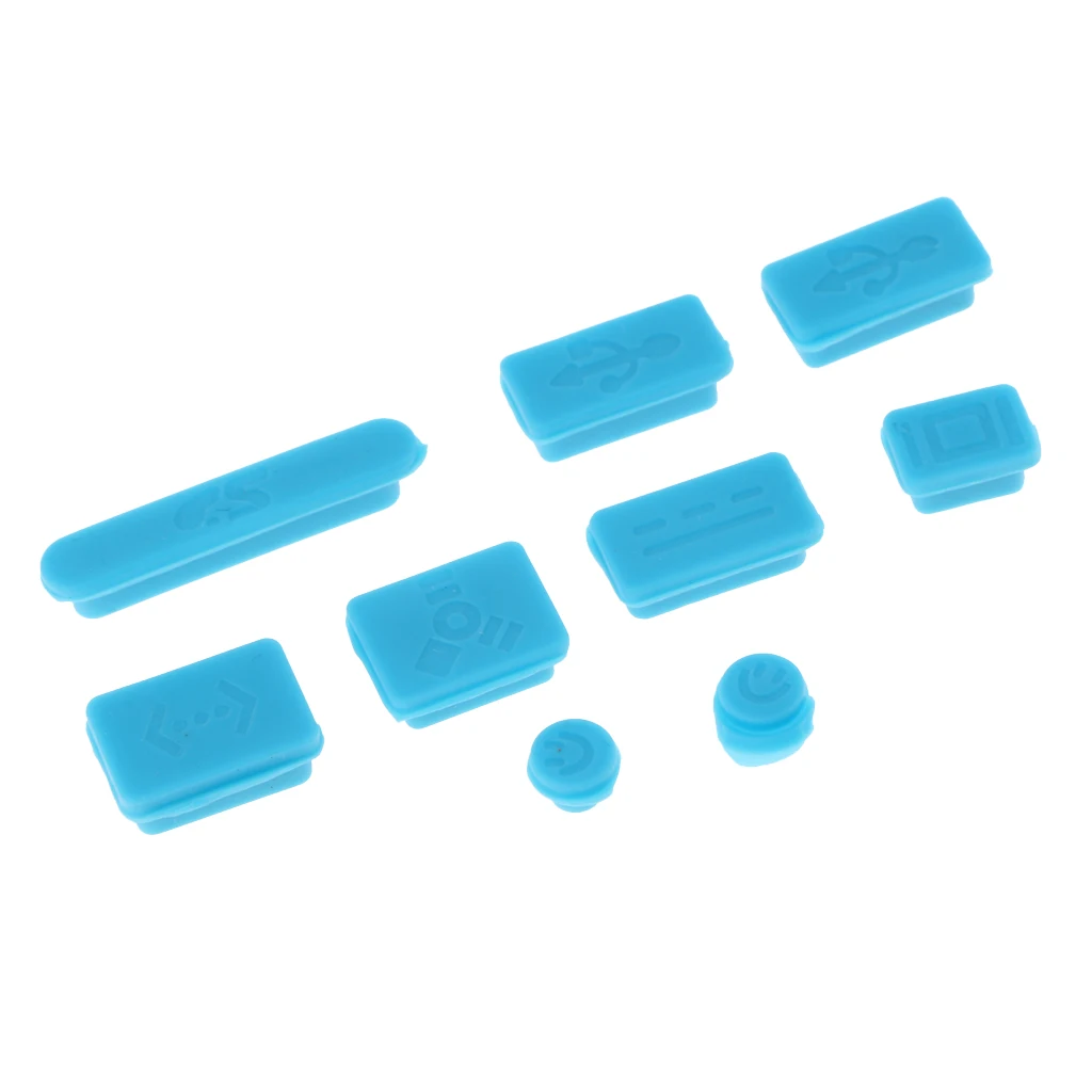 9PCS Protective Ports Cover Silicone Anti-Dust Plug Stopper for Apple Mac 13''/15'' Pro Blue