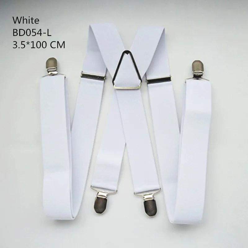 BD054-L XL XXL size White 3.5 width suspender for Adult adjustable elastic X back pants braces for men and women clips on