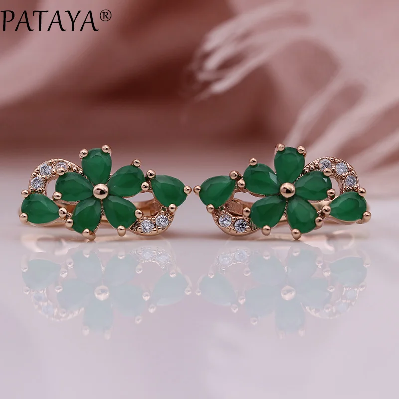 PATAYA, новые женские серьги, 585, розовое золото, зеленый цвет, капля воды, натуральный циркон, модное ювелирное изделие, милый подарок, свадебные висячие серьги с цветами