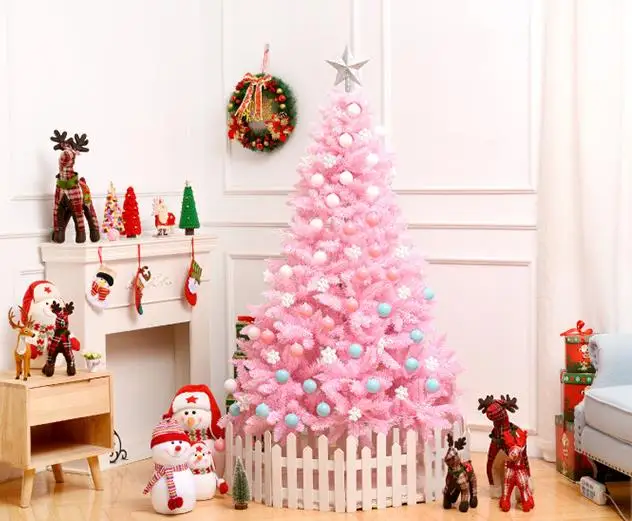 Розовая ель Рождественская елка Флокированная искусственная Рождественская сосна эко-дружественная вишневый цвет Рождественская елка твердые металлические ножки