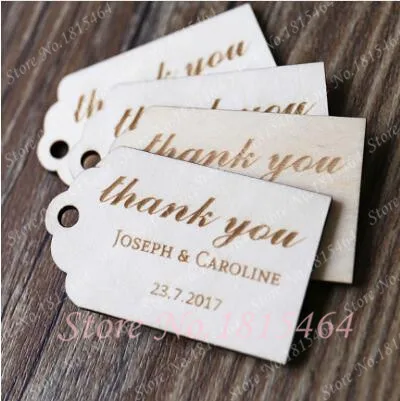 

60pcs Custom Wedding Thank you Tags,Welcome Bag Tag,Gift Tags,Baptism Wooden Ornaments Rustic Tags Favour Decorations