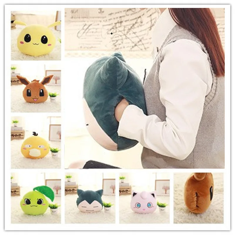 

New Creative Hand warmer soft pillow Snorlax Psyduck Jigglypuff Eevee Plush Toy for children office Plush Anime Stuffed Doll