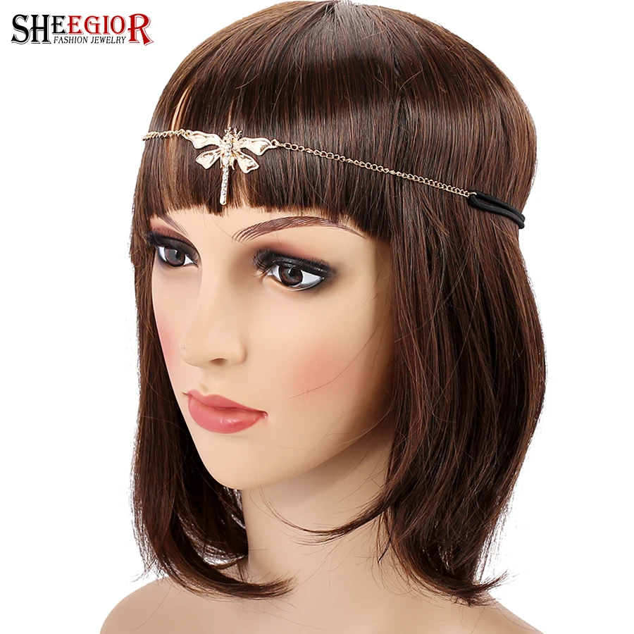 

SHEEGIOR Simple Lovely Dragonfly Head Chain HairBands Wedding Bridal Hair Accessories for Women Long HeadBand OL Fashion Jewelry