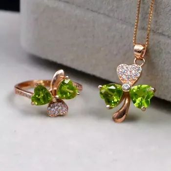 

Fidelity Natural peridot s925 sterling silver ring Pendant fine jewelry sets gift for women party natural lemon gemstone