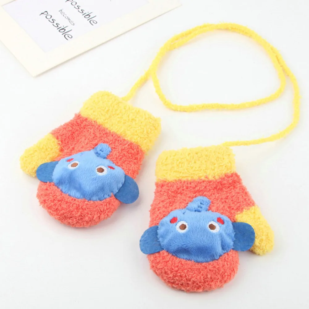 Детские вязаные перчатки; детские вязаные шерстяные плотные теплые зимние перчатки с лямкой на шее для мальчиков; Новинка года - Цвет: Watermelon Red