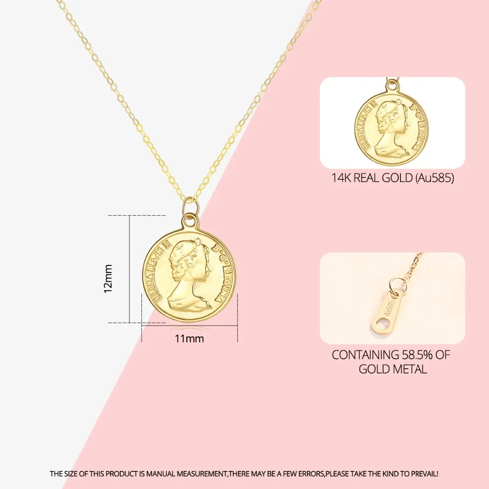 Женские ожерелья с подвеской PAG & MAG Elizabeth Round 14K Gold свадебные ювелирные изделия из
