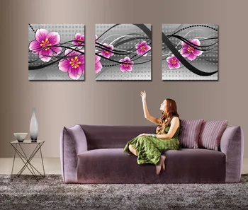 

3 pieces pink sakura flower canvas paintings abstract printing Wall Art For Home Decor