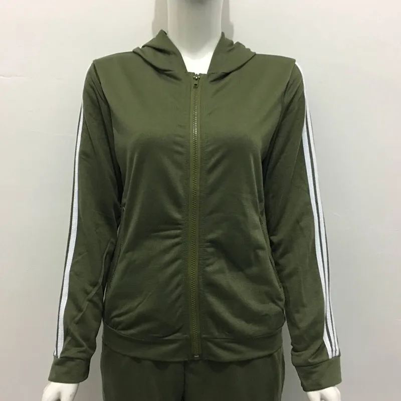 Весенний и осенний зимний комплект, Женская Спортивная одежда для бега, спортивный костюм с шапкой, армейский зеленый женский спортивный костюм для бега, штаны и пальто
