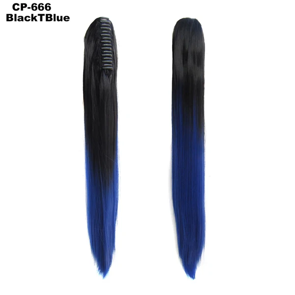 TOPREETY термостойкие синтетические волосы волокно 160гр 2" 55 см прямые Коготь Клип в/на конский хвост наращивания Ombre цвета CP-666 - Цвет: BlackTBlue
