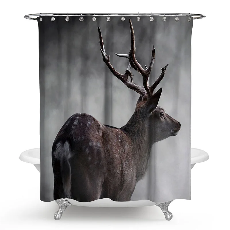 

Modern Polyester Shower Curtain 3D Painted Elk Foreast Shower Curtain Bath Screens Scenery Waterproof Bathroom Curtain 180X180cm