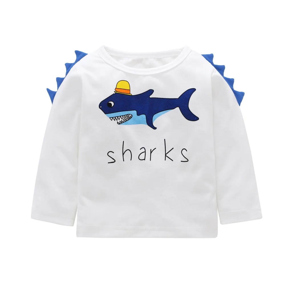 

New Baby Girl Boys Girls Cotton Tshirt Cotton Sharks Print Long Sleeve T-shirt Children Casual Tee Tops Clothes Kids T Shirts