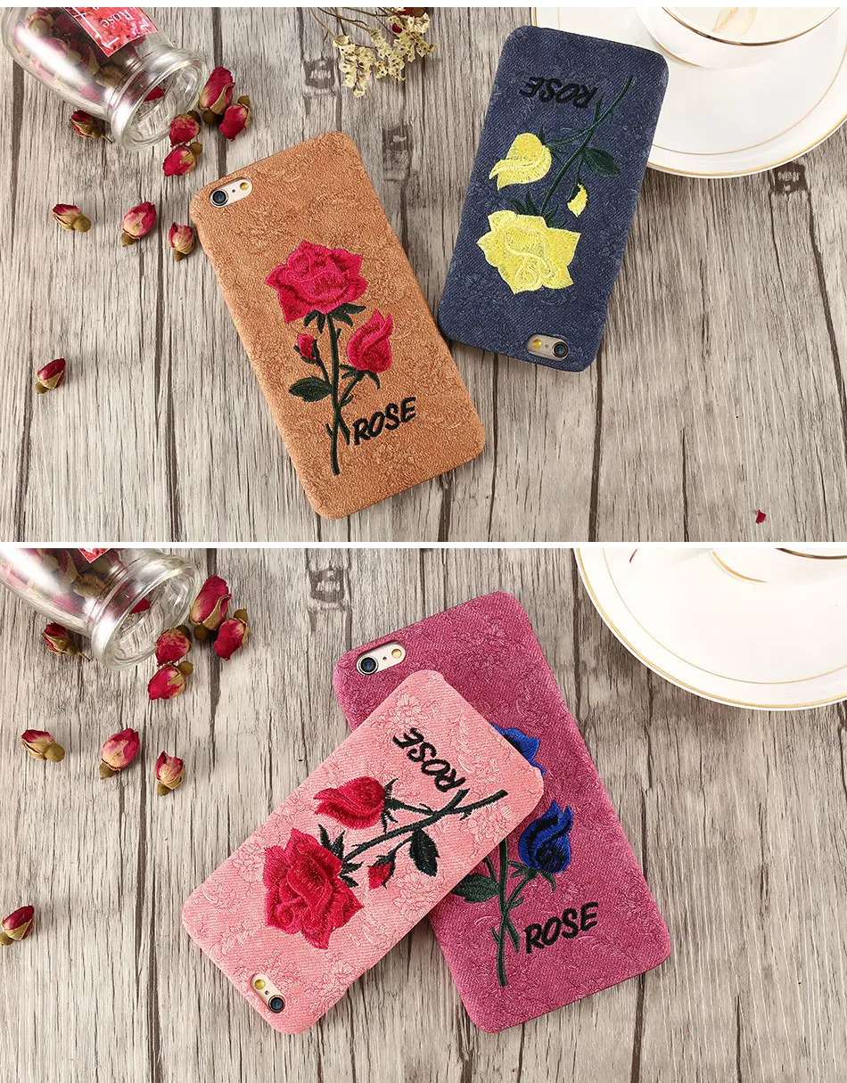 DOEES Vintage Phone Case For iPhone 6 6S 7 Plus Handmade 3D Rose Embroidery Pattern For Samsung Galaxy S8 Plus S7 S6 Edge Cases (12)