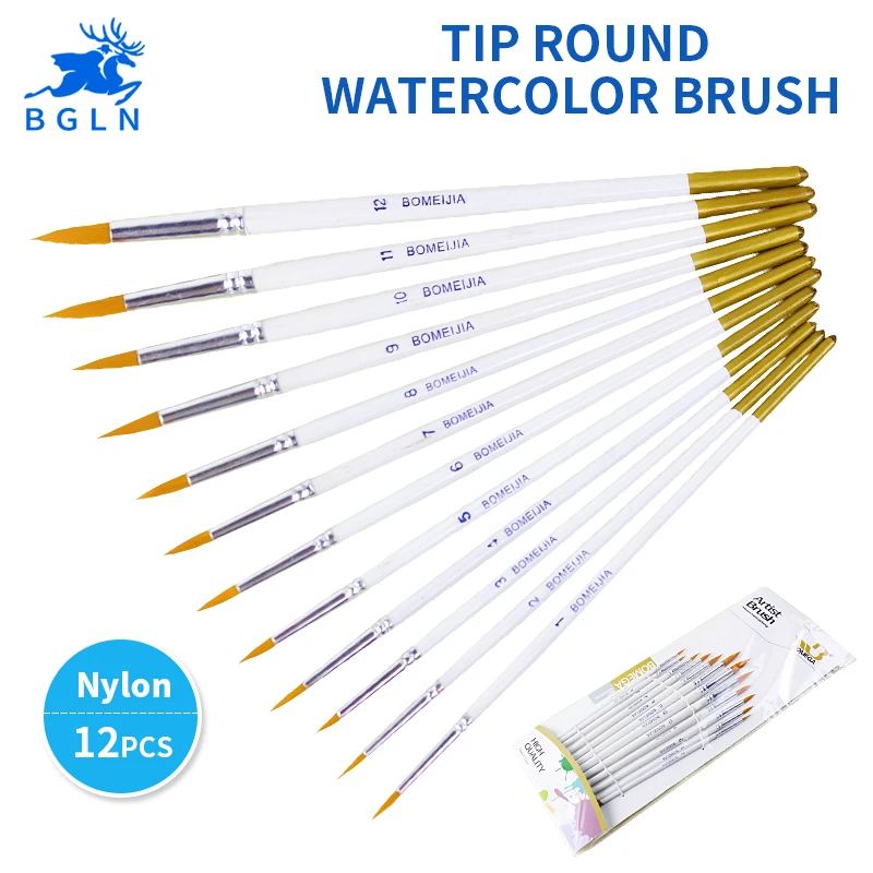 Koop BGLN 12 Stks set Zachte Nylon Haar Professionele Verf Borstels Aquarel Acryl Schilderen Borstel Pincel Para Pintura Art Supplies