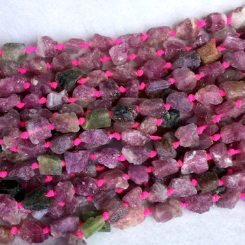 

Genuine Raw Mineral Brazil Pink Red Green Tourmaline Multi-Color Nugget Free Form Loose Rough Matte Faceted Beads5-7mm 15" 05361