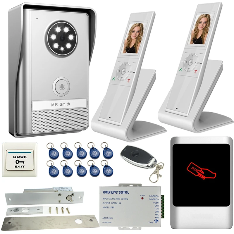 

JEX Wireless Video DoorPhone Remote unlock Intercom System KIT IP55 Waterproof 120 degree Camera +RFID Access controller 1V2