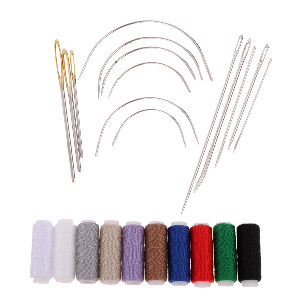 24 Pieces Hand Repair Kit Sewing Carpet Leather Curved Canvas Needles Hand/Sewing Machine Polyester Thread for Jeans Leather