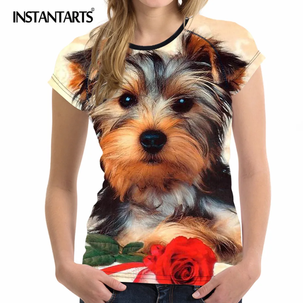 INSTANTARTS Animal Dog Print Women Summer T Shirt Sport Running Short