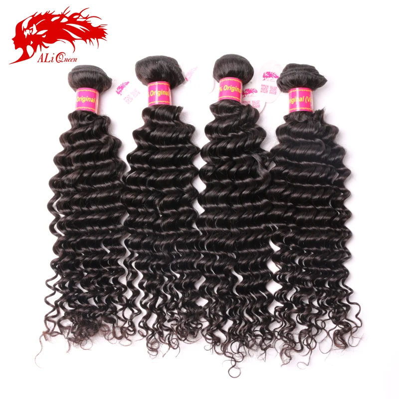 Ali Queen Hair Products Brazilian Virgin Deep Wave Curly Hair 4Pcs/Lot Virgin Human Hair Weave Bundles For Salon Free Shipping ali-queen-hair