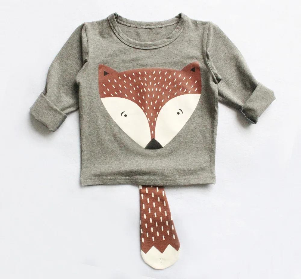 

1pcs 3D cartoon(fox,panada,duck) cotton long sleeve T-shirts baby tops Unsix t shirts children's clothing