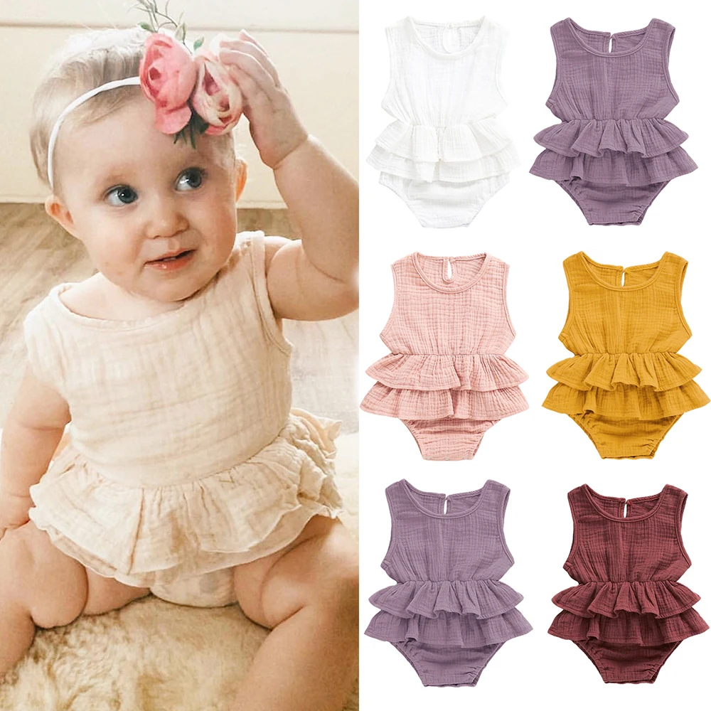 

CYSINCOS Newborn Cotton Linen Romper Kids Baby Girls Clothes Sleeveless Romper Cotton&Linen Toddler One-Piece Sunsuit Outfit