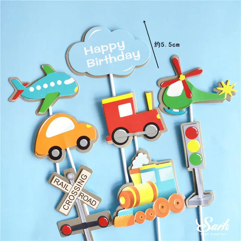 Train plane sign set Ins Поезд Самолет движение торт Топпер С Днем Рождения медведь поезд украшение для детской вечеринки Феи принадлежности выпечки милые подарки - Цвет: Train plane sign set