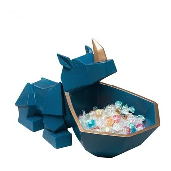 Новое поступление, держатель для конфет с геометрическим Носорогом, коробка для конфет, ТВ держатель для управления, украшение для кофейного стола, украшение в виде носорога, лучший подарок - Цвет: Синий