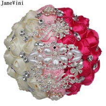JaneVini Западный букеты свадебные горный хрусталь жемчуг искусственный атлас розы свадебные букеты для невесты цветы Buque De Noiva