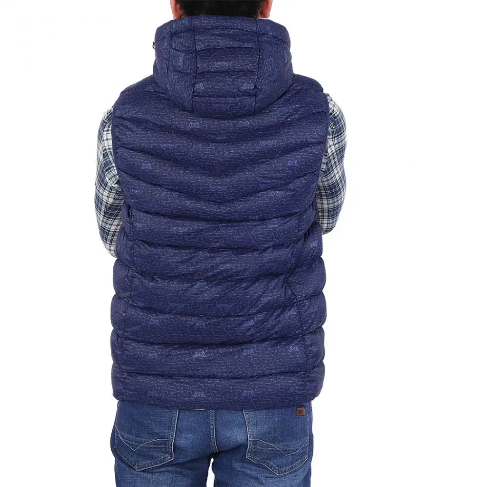 Men USB Powered Heating Vest Warm Keeping Cotton Smart Heated Sleeveless Jacket Winter Hiking Warm Vest with Detachable Hat