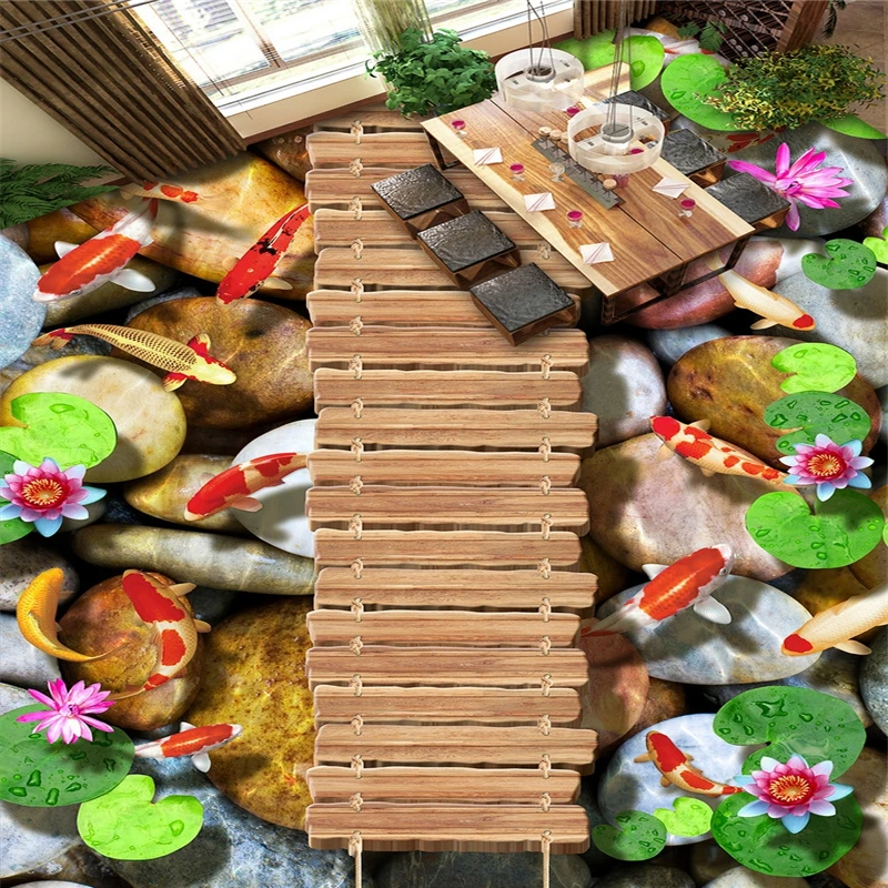 beibehang bridge lotus carp stone Modern Bathroom Kitchen Custom floor mural wallpaper non-slip waterproof self-adhesive 3d PVC water absorbent diatomite coasters sink tray non slip strip bottom water absorbing stone diatomaceous earth kitchen soap tray