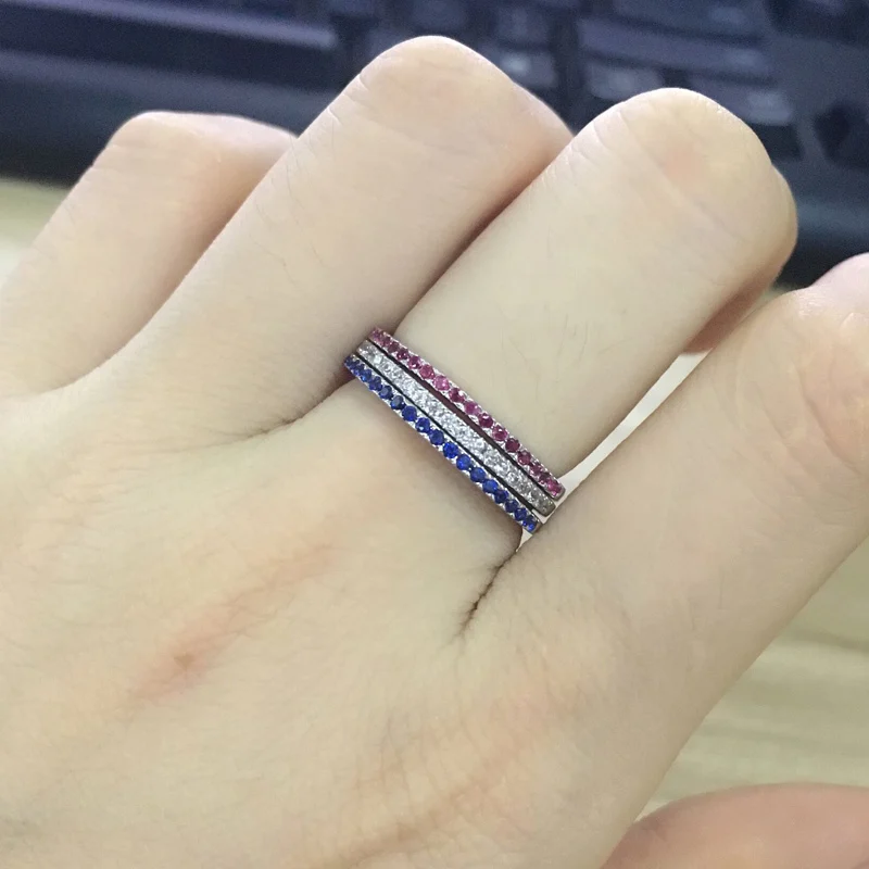 CWWZircons Brand Fashion 3 pcs Engegament Wedding Ring Set Mixed Color Round Red Green Blue Cubic Zirconia Rings For Women R016