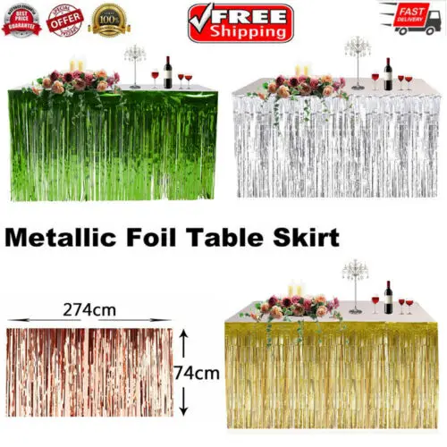 274 x 74CM Party Metallic Fringe Table Skirt Foil Tinsel Many Tulle Tutu Tableware Wedding Decoration Baby Shower Party Table