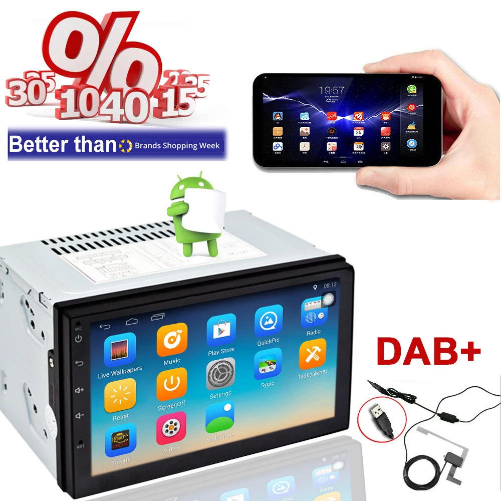 Автомобильный радиоприемник Rhythm dab 2DIN Android 7 1 GPS + Wifi Bluetooth радио четырехъядерный