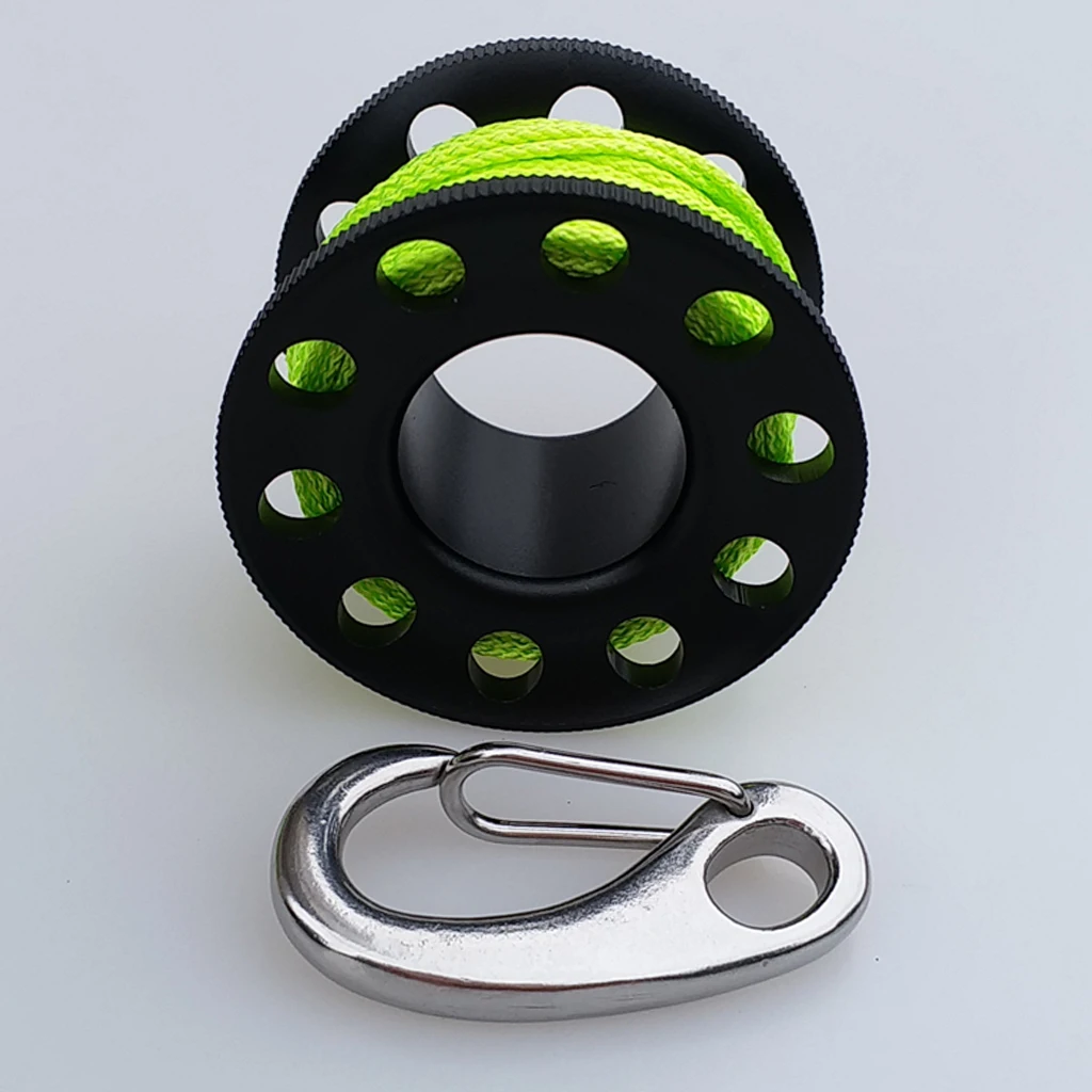 10m Alloy Scuba Diving Finger Reel Spool With Bolt Snap&10m Fiber Line for Water Sport Diving Snorkelling