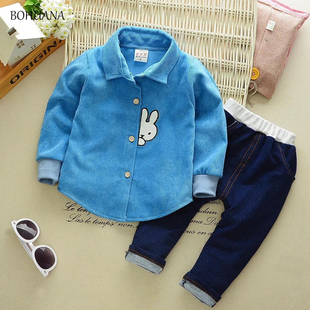 

2018 New Spring Autumn Baby Boys Clothes Sets Corduroy Infant Rabbit Lapel Cotton Shirt Pants Male Children Kids Casual Suits