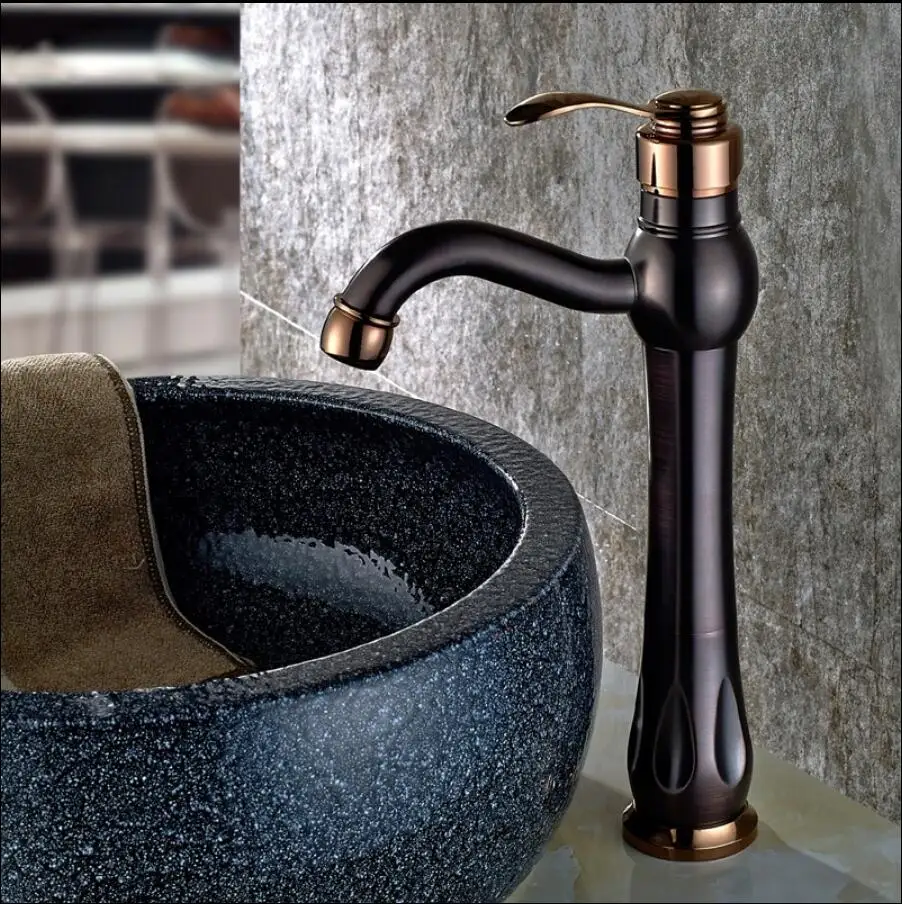 Brass Tall Basin Faucet hot and cold Water Faucet single lever Brown Oil Brushed single lever bathroom sink faucet basin tap