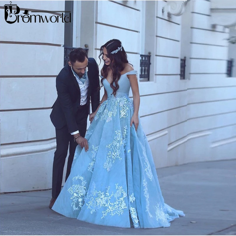 Vestido De Noiva голубое свадебное платье бальное платье без рукавов с открытыми плечами кружевное Дубай арабское свадебное платье в богемном стиле Свадебные платья